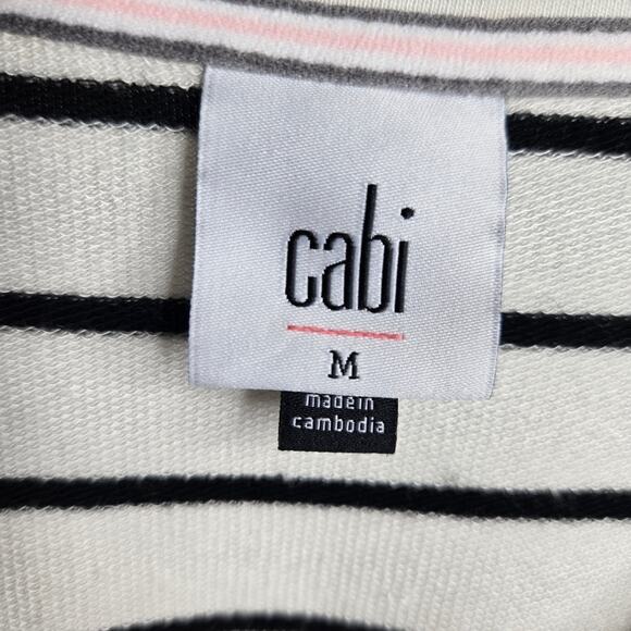 CABI Relaxed Fit Casual White and Black Striped Women's Longsleeve Veck Top - Picture 8 of 10